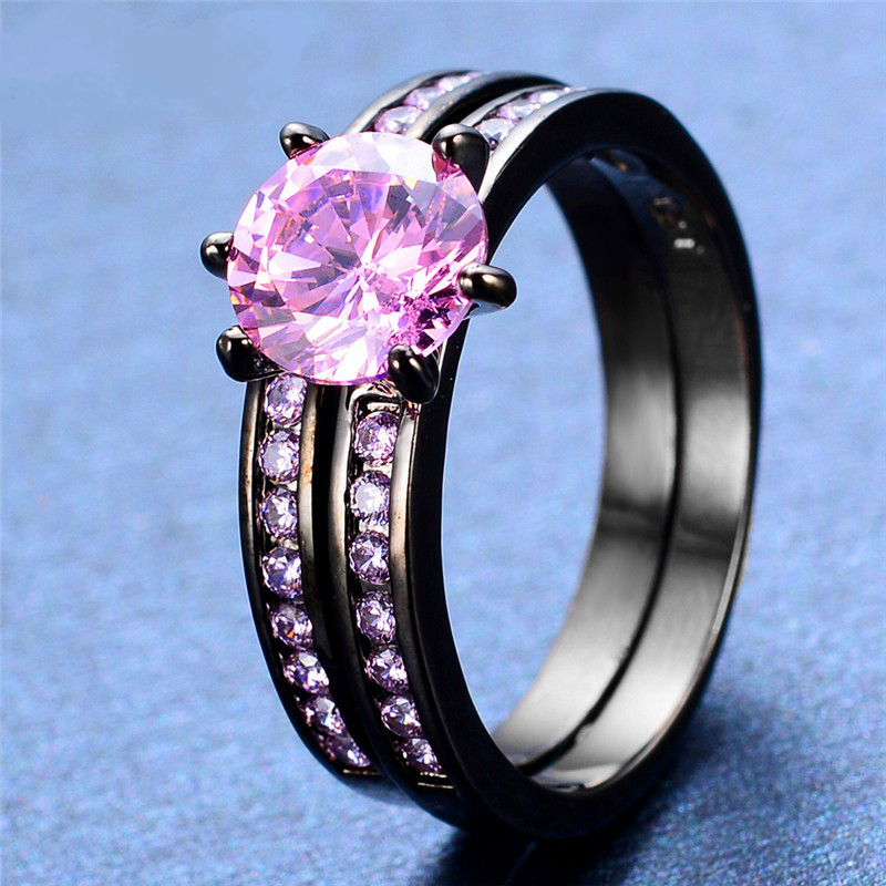 Black Gold Filled Double Pink Sapphire Ring