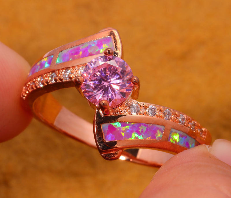 Pink Sapphire Opal September Birthstone ring