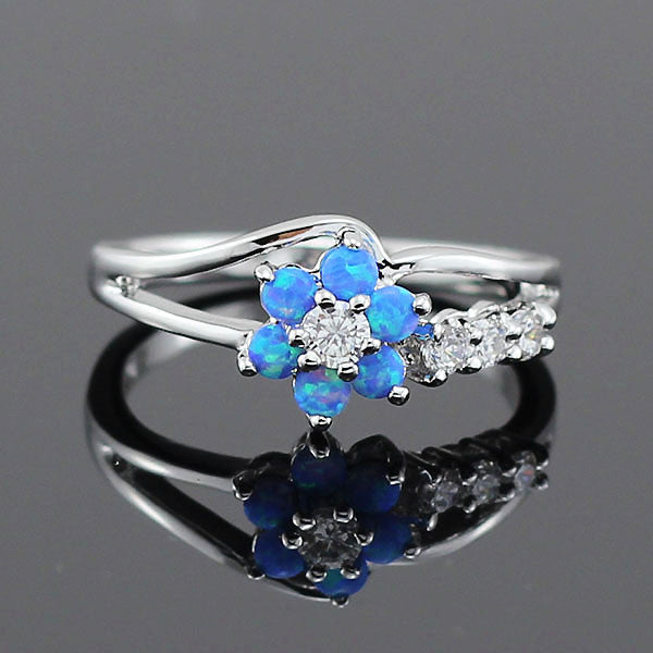 White Fire Flower Opal Ring