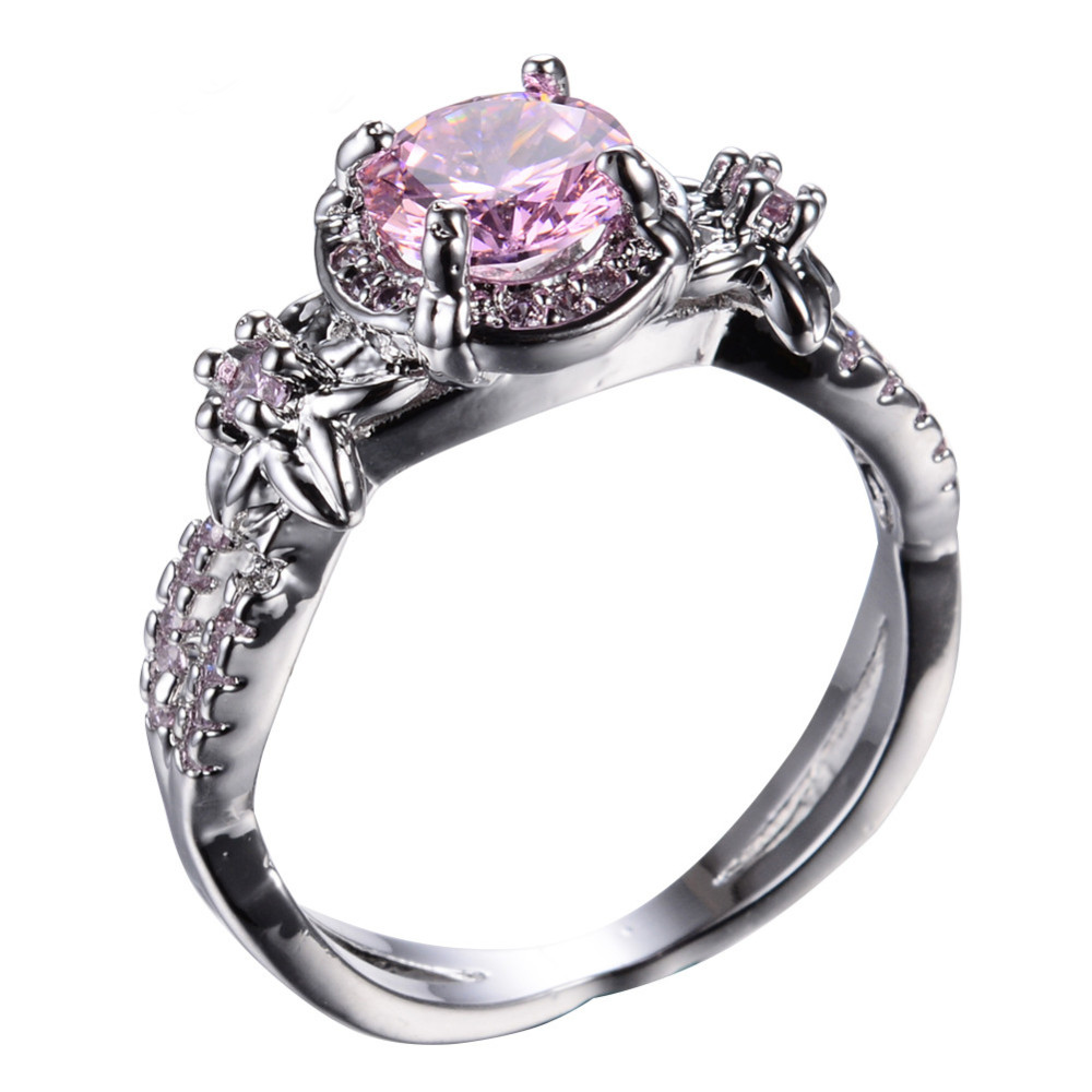 White Gold Filled Pink Sapphire September Birthstone Ring