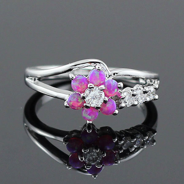 White Fire Flower Opal Ring