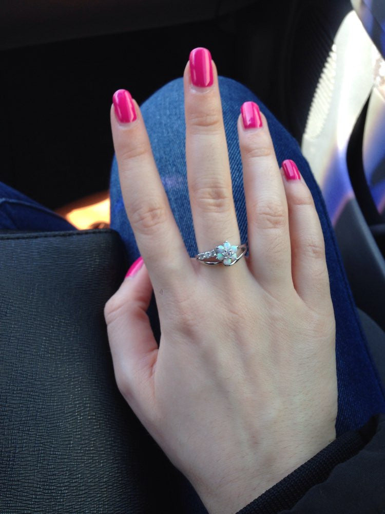 White Fire Flower Opal Ring