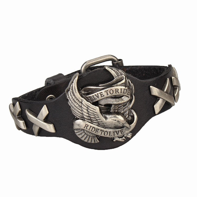 Unisex Live To Ride, Ride to Live Leather Bracelet