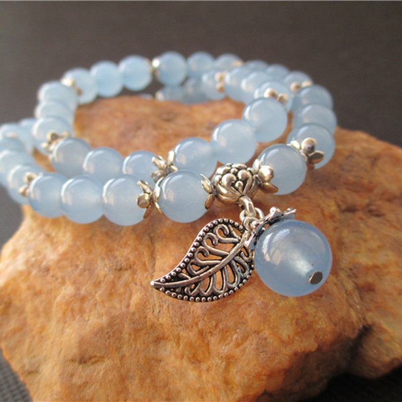 Blue Crystal Tibetan Leaf Pendant Lover's Bracelets