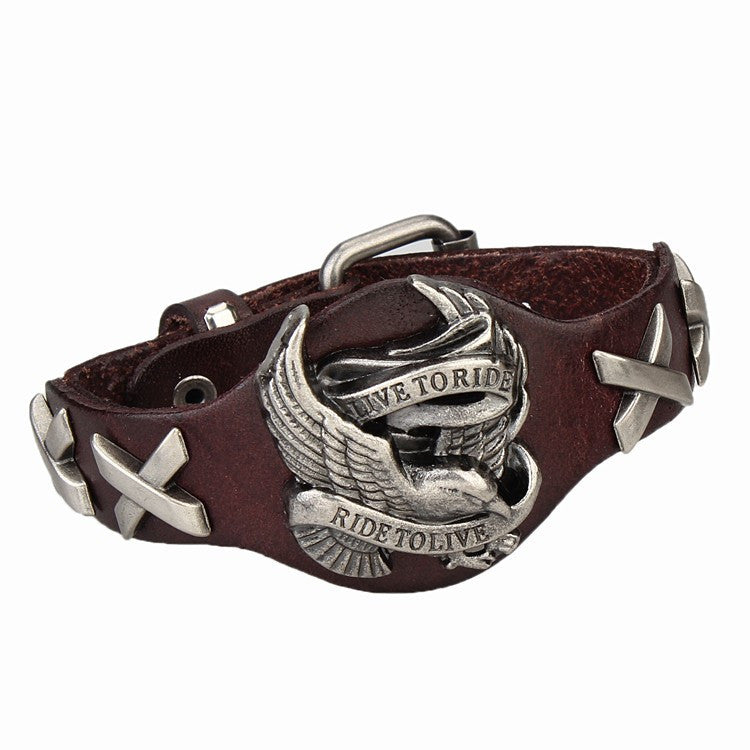 Unisex Live To Ride, Ride to Live Leather Bracelet