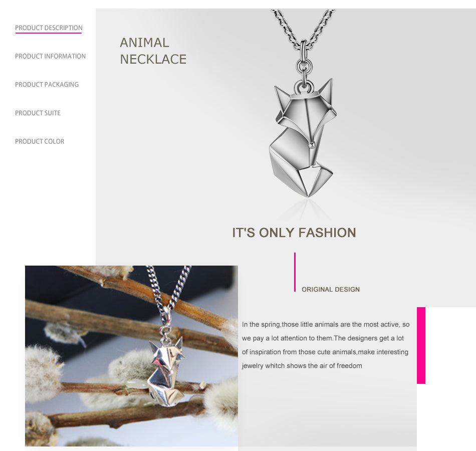 Sterling Silver Fox Origami Necklace