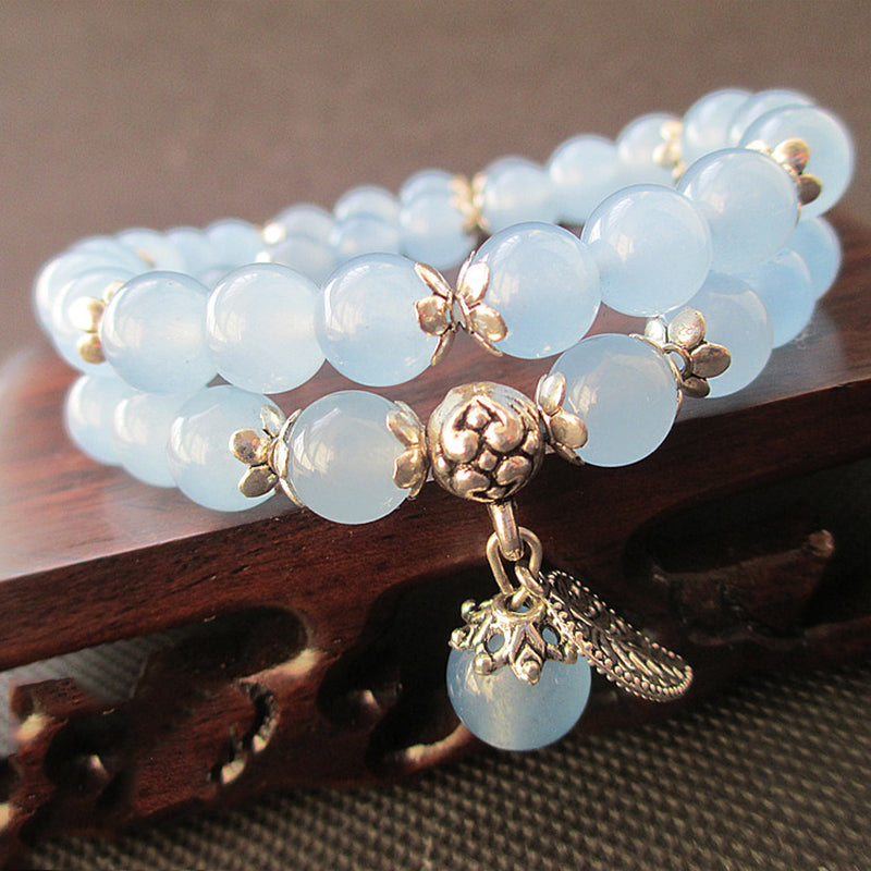 Blue Crystal Tibetan Leaf Pendant Lover's Bracelets