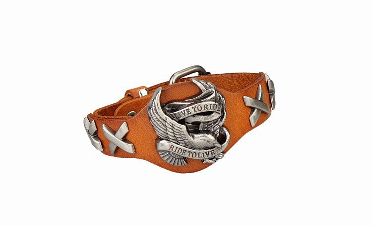Unisex Live To Ride, Ride to Live Leather Bracelet