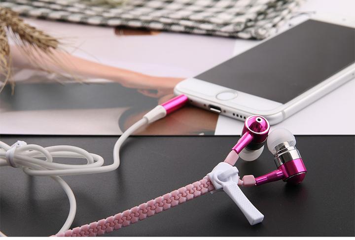 Metal Zipper In-ear Earphones Luminous Light Headset Stereo Handsfree With Mic