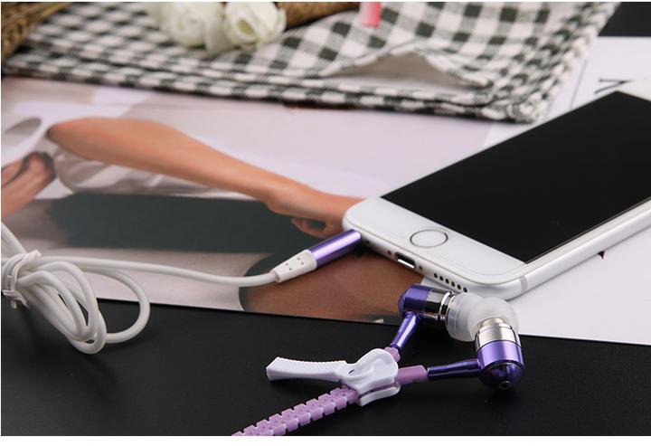Metal Zipper In-ear Earphones Luminous Light Headset Stereo Handsfree With Mic