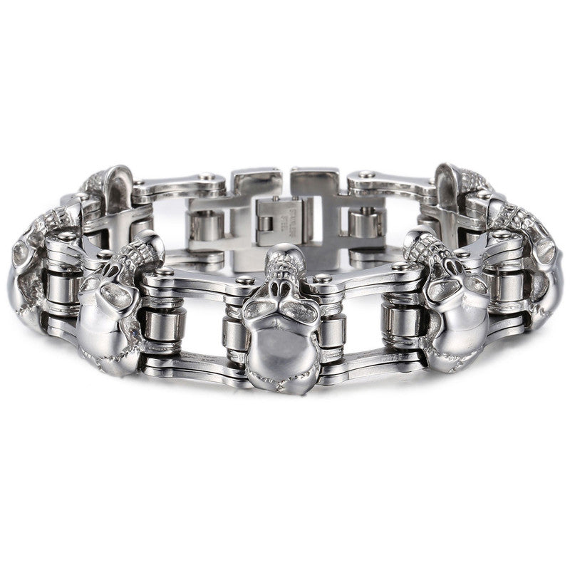 Biker's Stainless Steel Skull Bracelet