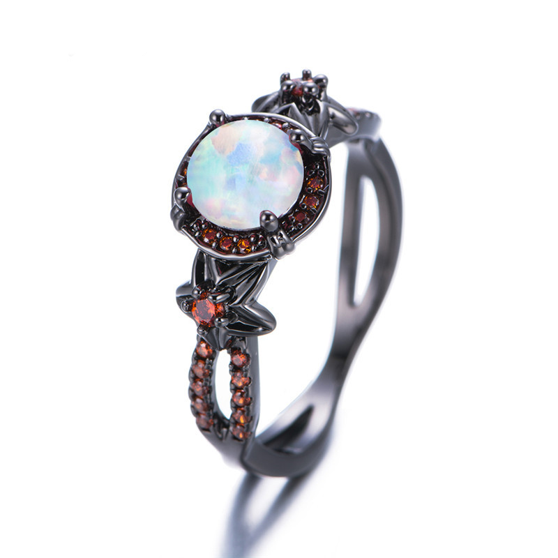 Black Gold Filled Opal October Birthstone ring