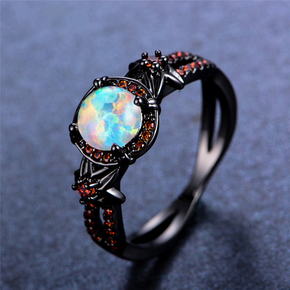 Black Gold Filled Opal October Birthstone ring