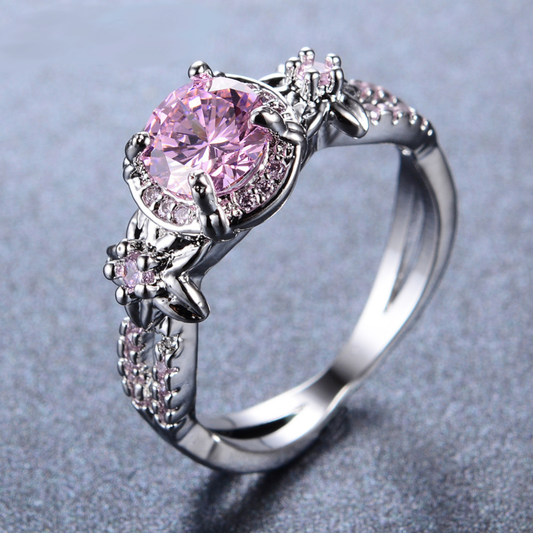 White Gold Filled Pink Sapphire September Birthstone Ring