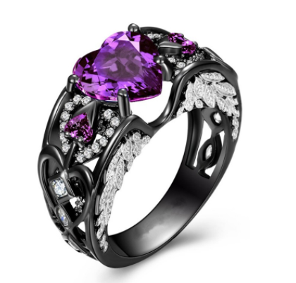 Angelwing Heart Birthstone Ring (February Birthstone)