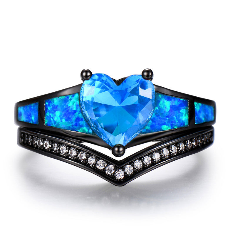 December Dual Set Black Gold Heart Birthstone Ring