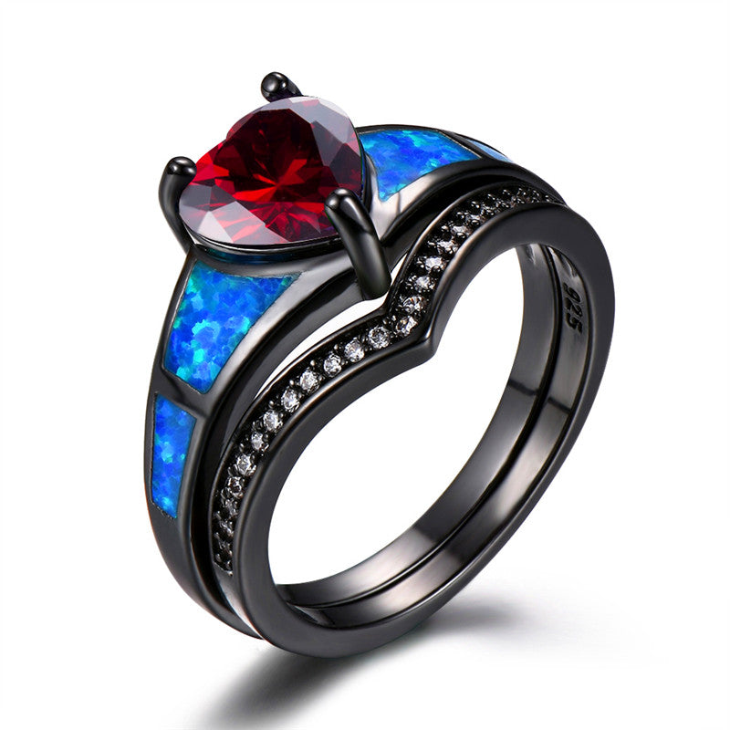July Dual Set Heart Black Gold Filled Birthstone Ring