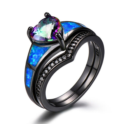 August Dual Set Heart Birthstone Ring