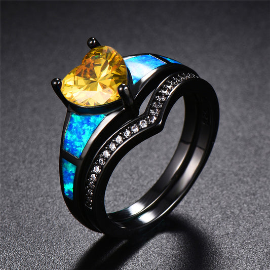 November Yellow Topaz Dual Set Heart Ring