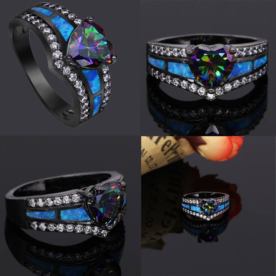November Birthstone Rainbow Topaz Love Ring