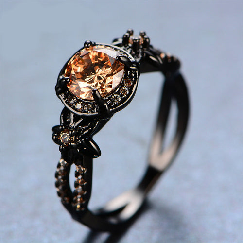 Black Gold Filled Citrine November Birthstone Ring