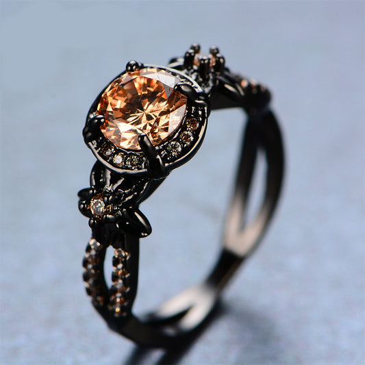 Black Gold Filled Citrine November Birthstone Ring