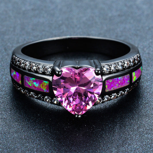 Pink Sapphire Black Gold Filled Heart September Birthstone Ring
