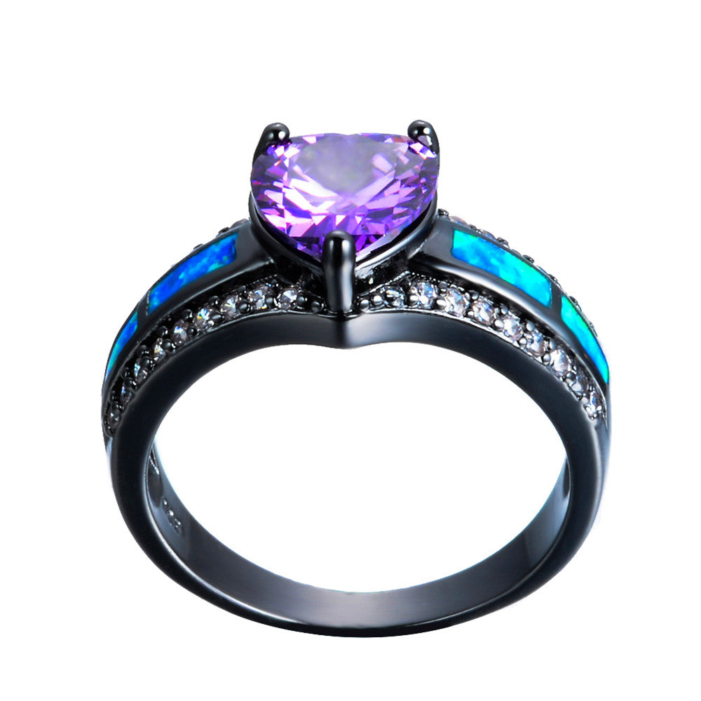 Black Gold Filled Heart February Birthstone Ring