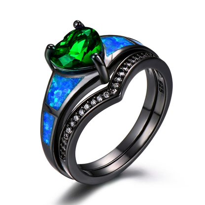 May Dual Set Black Gold Heart Birthstone Ring