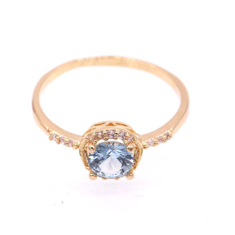March Aquamarine & Gold Birthstone Ring