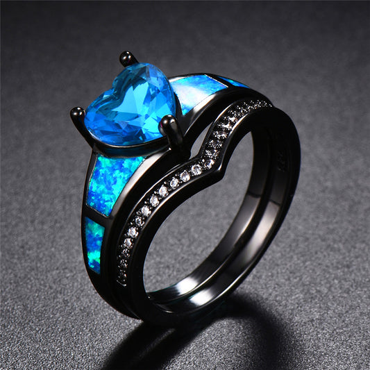 December Dual Set Black Gold Heart Birthstone Ring