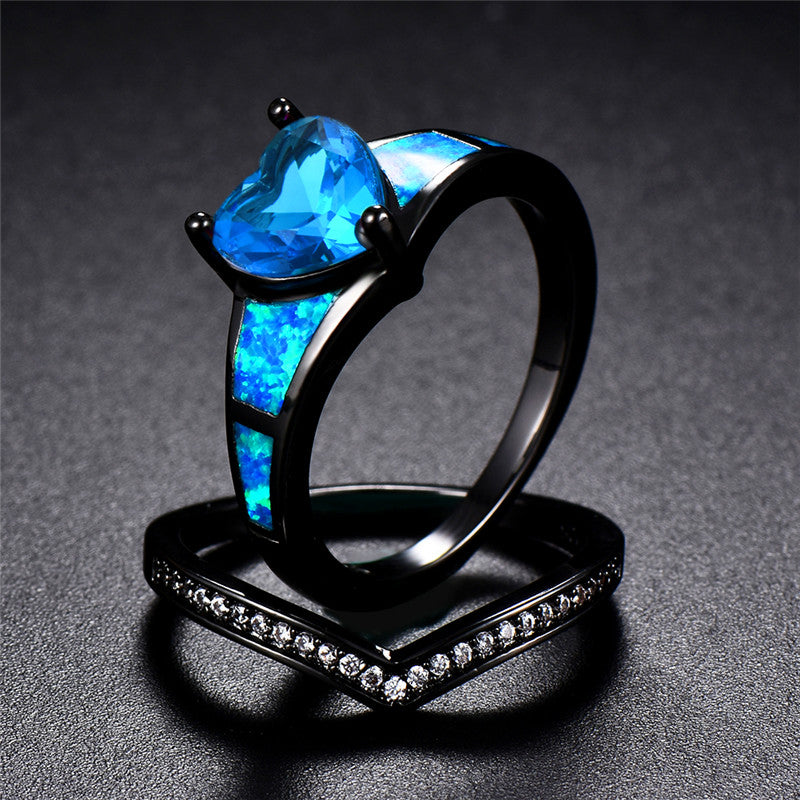 December Dual Set Black Gold Heart Birthstone Ring