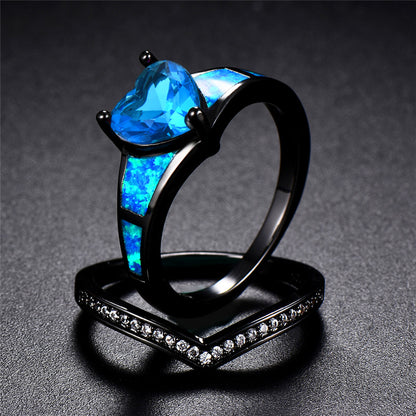 December Dual Set Black Gold Heart Birthstone Ring