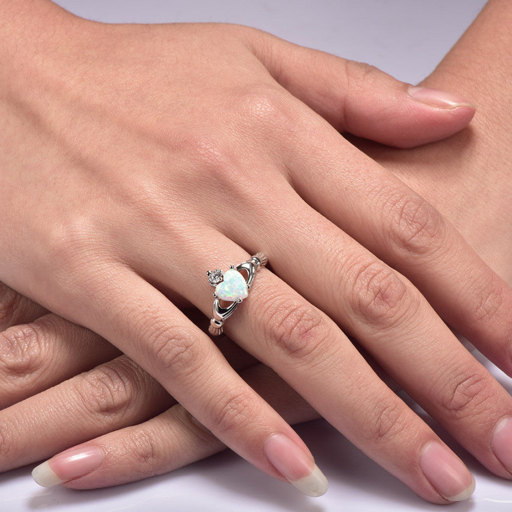 Claddagh October Birthstone Opal Ring