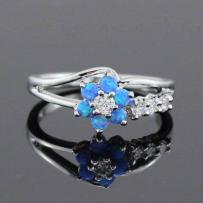 White Fire Flower Opal Ring