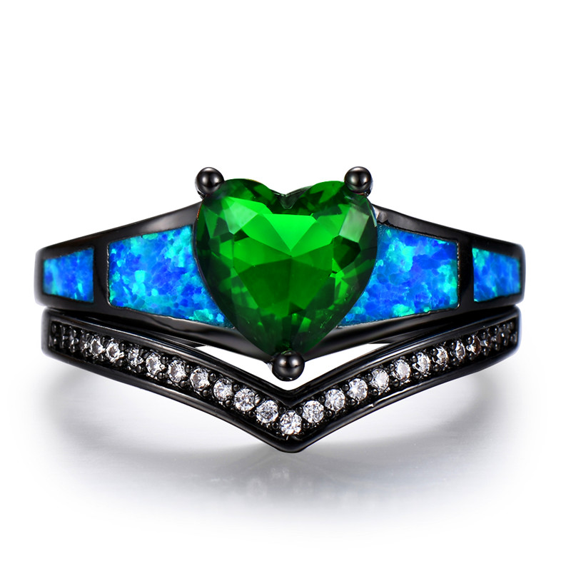 May Dual Set Black Gold Heart Birthstone Ring