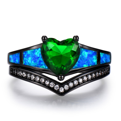 May Dual Set Black Gold Heart Birthstone Ring