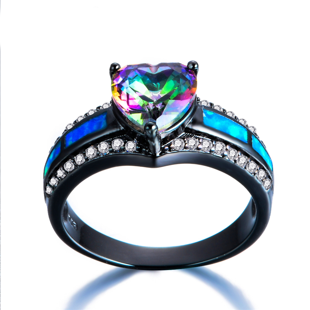 October Birthstone Opal Heart Ring