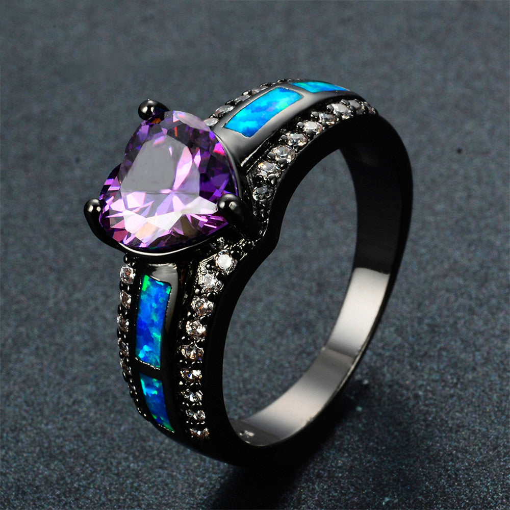 Black Gold Filled Heart February Birthstone Ring