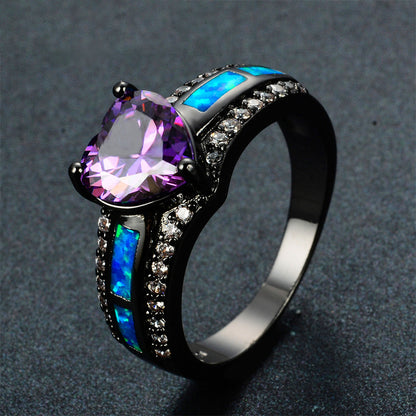 Black Gold Filled Heart February Birthstone Ring