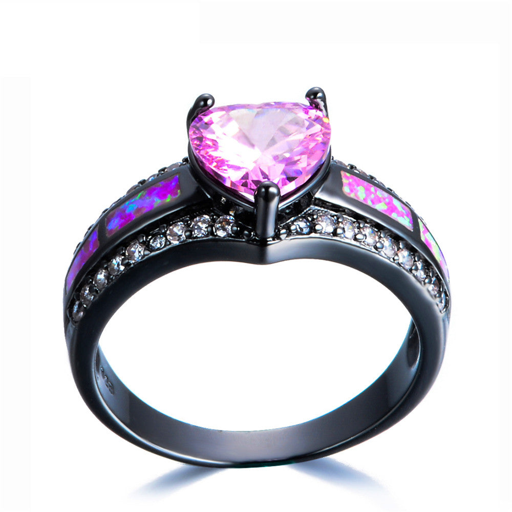 Pink Sapphire Black Gold Filled Heart September Birthstone Ring