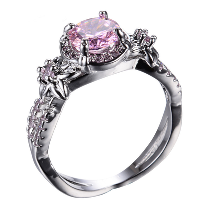 White Gold Filled Pink Sapphire September Birthstone Ring