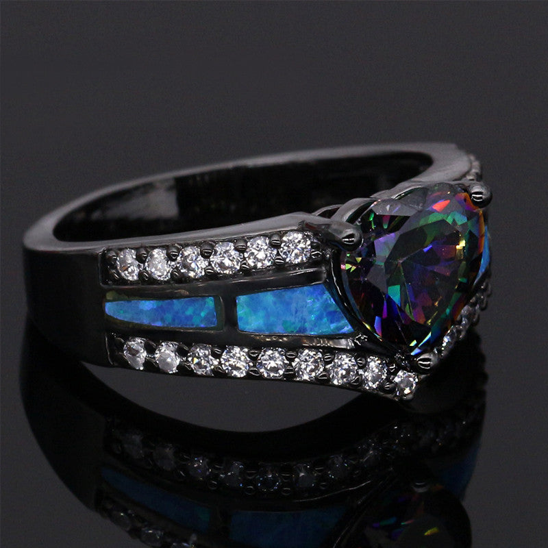November Birthstone Rainbow Topaz Love Ring