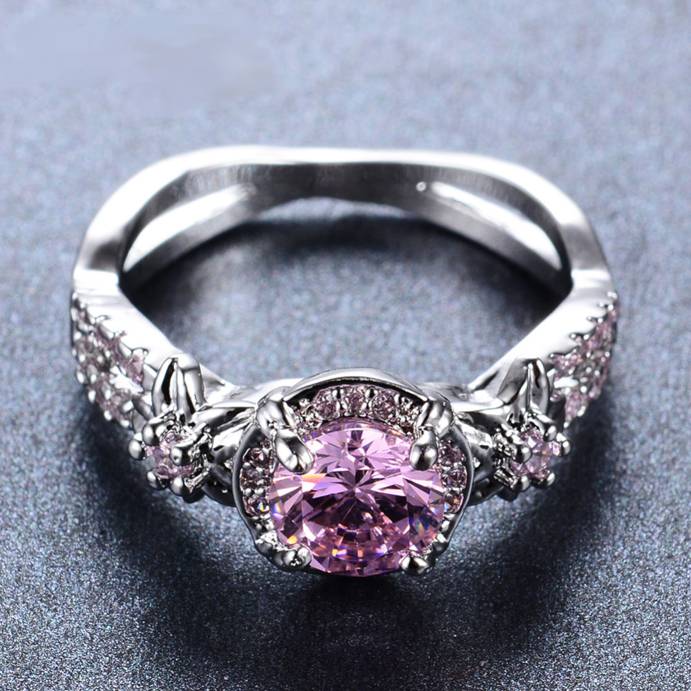 White Gold Filled Pink Sapphire September Birthstone Ring