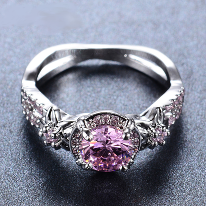 White Gold Filled Pink Sapphire September Birthstone Ring