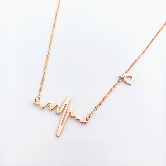 18k Gold Plated Stainless-steel Heart Beat Love Cardiogram Necklace