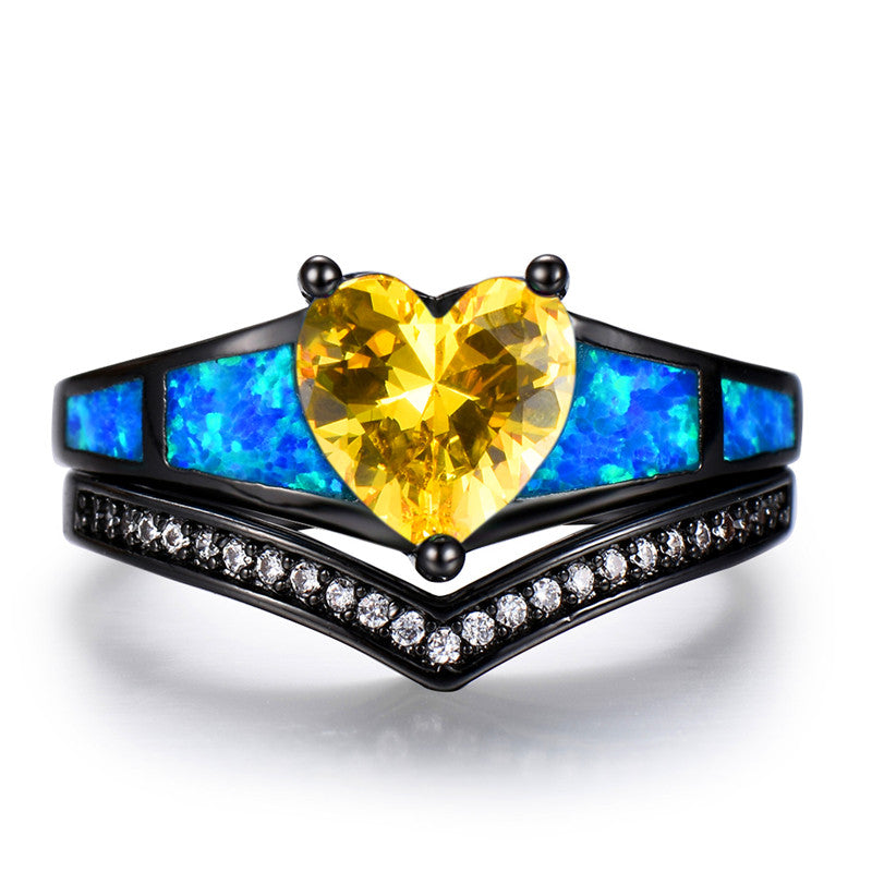November Yellow Topaz Dual Set Heart Ring