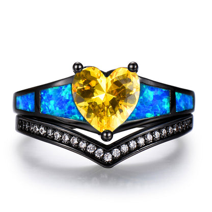 November Yellow Topaz Dual Set Heart Ring