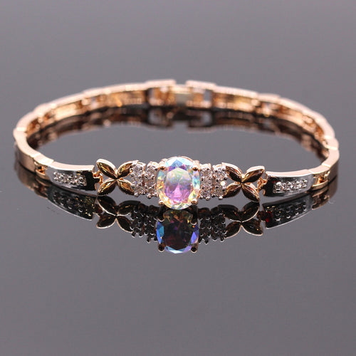 November Birthstone Rainbow Topaz Gold Bracelet