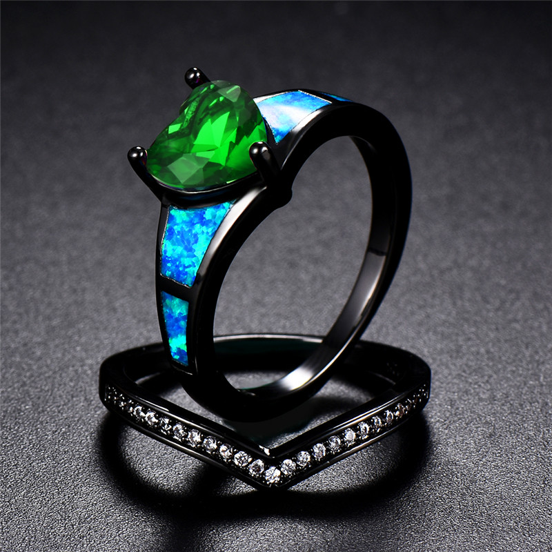 May Dual Set Black Gold Heart Birthstone Ring